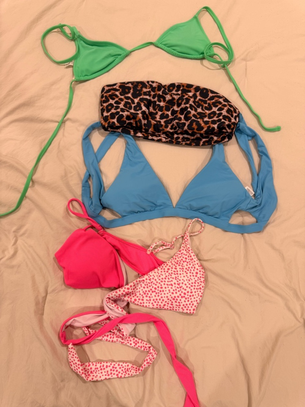 Mixed Bikini Tops Lot - Green, Blue, Pink & Leopard